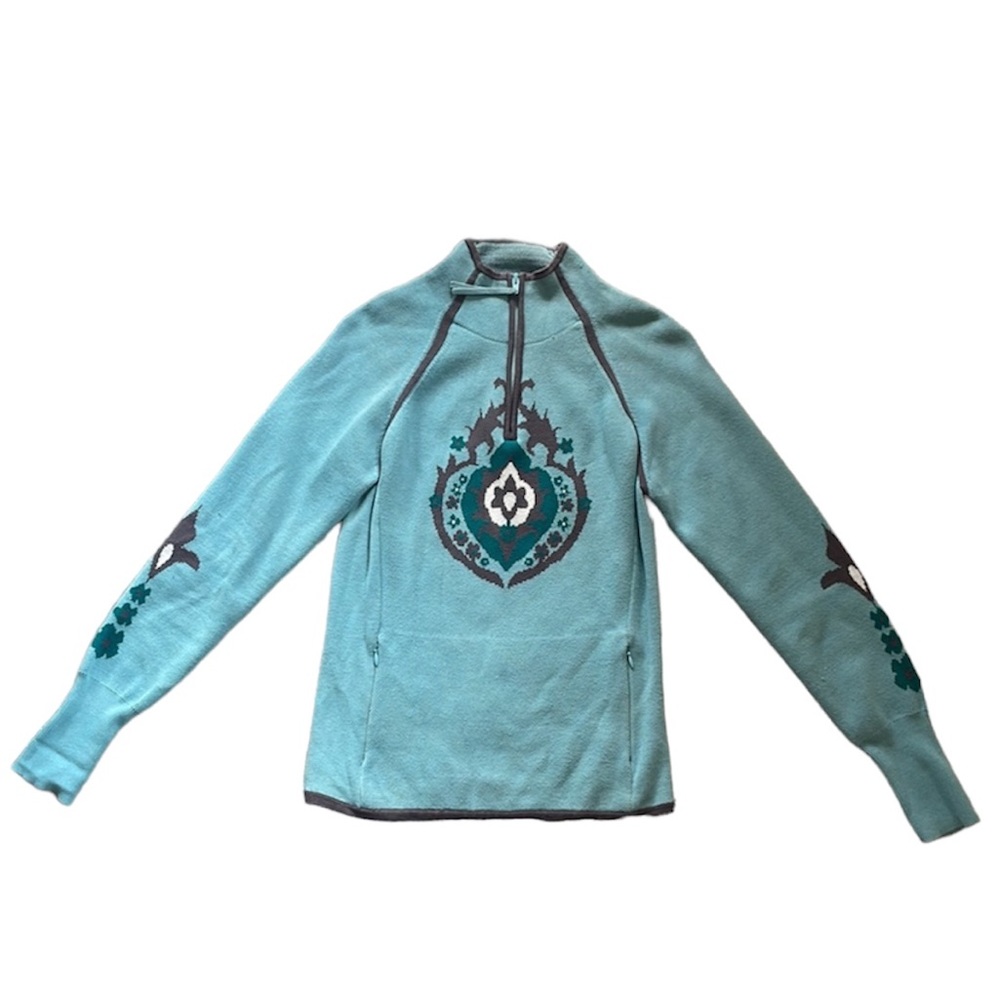 Aqua Green Half Zip Knit Sweater